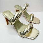 Open Edit Open‎ Edit Sandals Womens Size 6.5 Gold Braided Double Strap Slip On Heels Photo 0