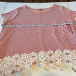 JODIFL Womens Size Small Oversized Pink Lace Trim Short Sleeve Flowy Top Blouse Photo 4