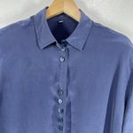 Silk Button Down Shirt Long Sleeve Blouse Top Relaxed Fit‎ Size 40 Shoulder Pad Blue Photo 5