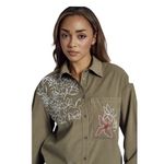 NWT! NATIVE YOUTH Shirt Army Green Embroidered Shirt size XS Photo 2