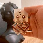 Gold and Red Maroon Earrings Jhumka Dimond Shape Photo 2