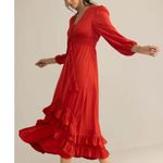 NWT Boutique Boho Women's Rouge Satin Ruffle Midi Dress by Bohera Red Size L Photo 4