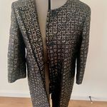 Max Mara S  Woven Metallic Blue-Gold Geometric Square Pattern Coat, US 8, FB 40 Photo 2