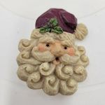 Vintage Carved Santa Claus Face 2.5" Resin Pin Brooch Christmas Holiday Retro Red Photo 0