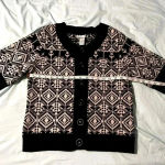 Jillian Jone Thick Wool Short Sleeve Sweater Black/ Off White. Sz: S Aztec print Black Photo 2