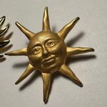 Sun Face & Sun Flare Gold Tone Brooch Pins Lot Of 2 Photo 2