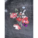 Bershka  Embroidered Black Denim Jacket Floral Raw Hem Size Small Photo 2