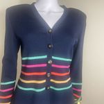 St. John  knit  Navy Cardigan  sweater  jacket with Multicolor Stripes Photo 3