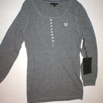 True Religion New Womens Designer Jeans Gray Sweater Top NWT M Henley Cashmere Photo 0