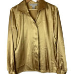 Vintage Dressbarn Gold Satin Long Sleeve Button Down S Photo 0