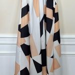 Chic Me CBR  black tan geometric print tie shoulder belted midi dress M NEW Photo 3