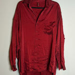SKIMS  deep red silk oversized pajama tunic shirt Photo 0