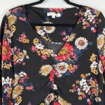 Anthropologie First Monday Top Womens M Black Floral Cinch Front Boho Cottage Photo 1