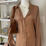 Banana Republic  Brown Satin Button-Up Shirt Size L Photo 0