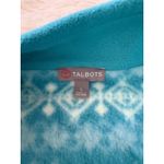Talbots  Women's L‎ Fleece Full Zip Jacket Blue Green Snowflake Print Photo 2
