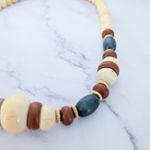 Vintage Necklace 1980's Cream Brown Blu Gold Tone Chunky Statement Necklace Photo 9