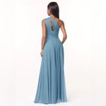 Azazie NWT CHARLIZE Steel Blue A-Line One Shoulder Mesh Dress size 14 Photo 1