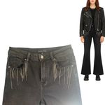 Risen Jeans Womens Black Flare Bell Bottom Rhinestone Fringe Pocket Jeans 7/28" Photo 5