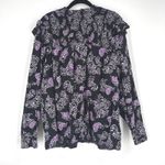 Loft Black Paisley Print Long Sleeve Smocked Neck Ruffle Sleeve Blouse XL Photo 2