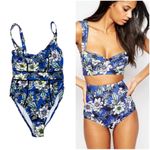 ASOS Swim Blue White Purple Green Bustier One Piece Floral Tropical Swimsuit Photo 6