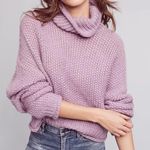 Anthropologie Moth Abella Oversized Chunky Turtleneck Crop Sweater Lavender S Photo 3