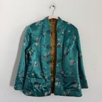 Double Fortune Reversible Satin Jacquard Asian Kimono Jacket Blue Size L Photo 1