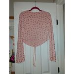 SheIn Cherry Print Pink Long Sleeve Ruched Crop Top With Adjustable Drawstring Photo 2