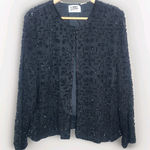 Vtg ‎ 80s Niteline Black Silk Beaded Womens Evening Floral Party Formal Jacket Size L Photo 0