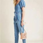 Anthropologie Pilcro Chambray Denim Puff Sleeve Jumpsuit Size 8 Photo 2