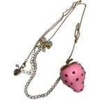 Betsey Johnson  Strawberry Statement Necklace Pink Red Crystals Bow Sweet Whimsy Photo 1