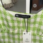 ZARA New XS Gingham Tweed Cropped Bustier Tank Top Green Photo 4