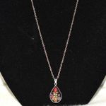 ATI Mexico 925 Spring Flowers Incased In Blown Glass Teardrop Pendant Necklace Silver Photo 0