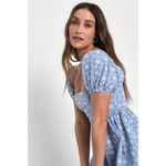 Lulus NWT  Fit to Frolic Blue Eyelet Lace Puff Sleeve Babydoll Dress Mini Sz S Photo 4