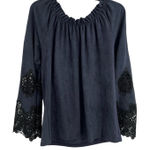 Alberto Makali  Peasant Blouse Small Lace Detail Sleeve‎ Black Photo 0