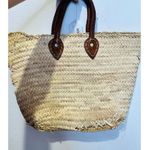 POOLSIDE Woven Straw Open Tote Pink “VACAY” Text Leather Handle Tote Purse Photo 8
