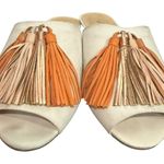 Anthropologie Vicenza Tasseled Slides Leather Sandals Shoes 37 / 8 Orange Photo 1