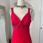 Vintage Early 2000's Bright Fuchsia Pink Beaded Asymmetric Flowy Midi Dress S Photo 2