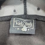 Rock Steady Black Sheer Polka Dot Lace Sweetheart Bodice Rockabilly Peplum Top Size M Photo 9