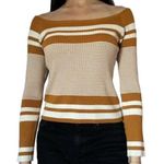 Kendall + Kylie Gold & White Striped Cropped On Off Shoulders Sweater ~ LARGE Photo 1
