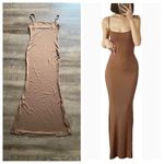 Bodycon Maxi Dress Square Neck Brown Small Stretch Fitted Party Brown Photo 4