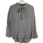 ZARA Woman Size L Blouse Black Polka Dot Tie Neck Long Sleeve Flowy Long Sleeve Photo 0