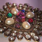 Elegant Vintage Aged Gold Tone Brass Multicolor Boho Brooch Photo 1