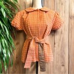 HARVEYS BOUTIQUE Orange Houndstooth Short Sleeve Belted Jacket Photo 1