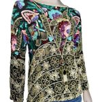 Saks 5th Avenue Saks Fifth Avenue Vintage Sz S Black Silk Floral Motif Sequin Beaded Top Blouse Photo 0