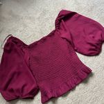 Miami  Red Smocked Puff Sleeve Blouse Photo 0