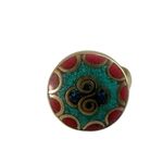 Turquoise & Coral Inlay Brass Adjustable Ring Blue Photo 8