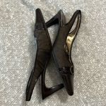 Etienne Aigner  Brown Patent Leather‎ Fabric Logo Sling Back Vanessa Heels 7.5 Photo 5