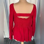 Old Navy Red Smocked Crepe Babydoll Milkmaid Long Sleeve Peasant Top Photo 4