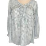 Loft  3/4 Sleeve Blouse Crochet Detail Criss Cross Laced Neck Tassels Size Med Photo 0