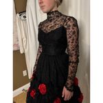 Vintage 1950s Dusauzay Black Lace Dress with Red Rosette Appliqués XS Photo 15
